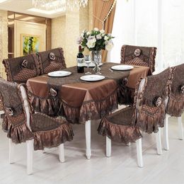 Table Cloth Noble Luxury Brown Tablecloth European Embroidered Lace Runner Comfortable Non-slip Chair Cover For Weding S4