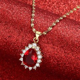 Pendant Necklaces Coloured Stone Women Girls Crystal Cubic Zirconia CZ Charm Red Green Blue Chains Jewellery