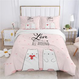 Bedding Sets Children Set For Kids Baby Child 140x200 200x200 Quilt/Blanket Duvet Cover Pillowcase Bed Linens Single Pink Bear