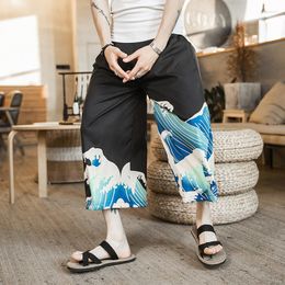 Ethnic Clothing Print Wave Men Pants Streetwear Women's Japanese Style Harajuku Oversize Wide Black Woman Trousers Hip Hop