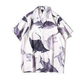 Men's Casual Shirts Men Summer Beach Hawaiian Shirt Short Sleeve Print Casual Holiday Party Clothing Men High Street Casual Devil Fish Shirt AA230503