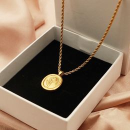 316L Stainless Steel Gold Color Hip Hop squar Portrait Coin Necklace For Women Men Fashion Trend Girl Jewelry Gift Joyas Pendant Necklace