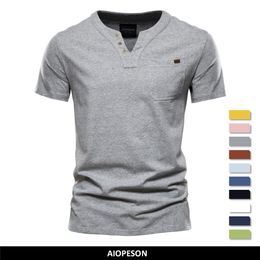 Men's T-Shirts AIOPESON Casual Cotton Mens T Shirts Solid Color Classic V-neck T Shirt Men Summer High Quality Short Sleeve Top Tees Men 230504