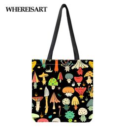 Evening Bags WHEREISART Custom Mushroom Printed Handbags For Women Casual Shoulder Bag Eco Reusable Shopping Large Capacity