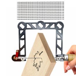 Joiners Coping Saw 38inch Fret Saw Aluminium Frame w/ 12 Replacement Diamond Wire Blades Woodworking Cutting Tool for Wood Board Plastic