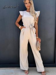 Women's Jumpsuits Rompers Fashion Butterfly Sleeve Wide Leg Jumpsuit Women Summer Casual Elegant Romper Vintage Streetwear Jumpsuits Overalls Women 230504