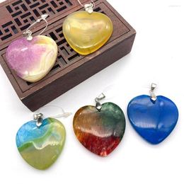 Pendant Necklaces 1pcNatural Semi-precious Stone Agate Heart-shaped Colour Necklace Earring Bracelet DIY Jewellery Making Accessories