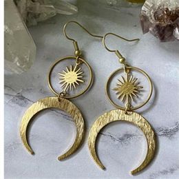 Dangle Earrings Celestial Sun And Moon Crescent Phase Boho Witchy Brass Or Antique Gold Color Jewelry 2023 Women Gift Girlfriend
