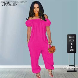 Women's Jumpsuits Rompers Plus Size S-4xl Jumpsuit Women Elegance Off Shoulder Solid Short Sleeve Loose Overalls One Piece Outfits Dropshpping T230504