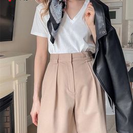 Women's Shorts Women's Summer Shorts High Waist Female Loose White Classic Knee-Length Office Wide Women's Shorts Black Candy 230504