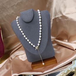 Chains Natural 6-7mm Freshwater Pearl Necklace Women's Autumn Korean Version Love Heart OT Clasp Collarbone Chain Fashion Simple