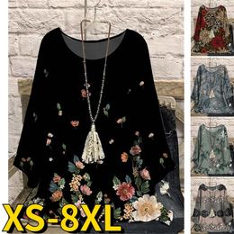 Womens TShirt Autumn Winter Everyday Street Retro Elegant Long Sleeve Round Collar Trend Slim Pullover Women Flower Printing Tops 230503