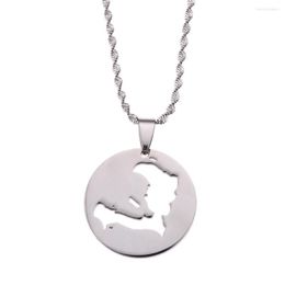 Pendant Necklaces Stainless Steel The Republic Of Haiti Map Round Necklace PORT-AU-PRINCE Chain Jewelry