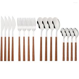 Dinnerware Sets 16pcs Stainless Steel Set Imitation Wooden Handle Cutlery Western Tableware Knife Fork Dessert Spoon Silverware