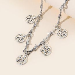 Chains Thorn Gothic Five Pointed Star Pendant Wire Mesh Necklace Halloween Wedding Banquet Festival Gift For Men Women Daily Jewelr