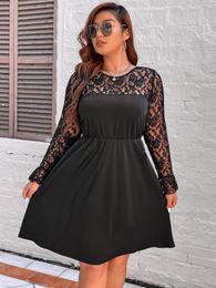 Plus size Dresse Size 4XL Lace Long Sleeves Midi Evening Party Dresses Fashion Elegant Birthday Formal Dress Autumn Clothing ss 230503