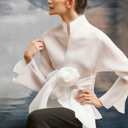 Women's Blouses & Shirts Women Silk Ogen Long Sleeve 2023 High-end Custom Bowknot For White And Beige BlouseWomen's