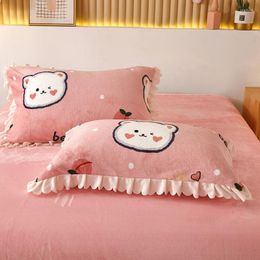 Pillow Case 2 Pair Of Adult Flannel Covers Single Coral Fleece Plush Warm Milk Pillowcases