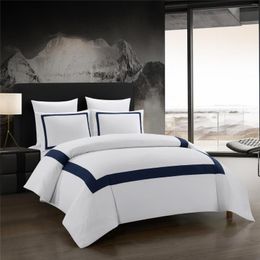 Bedding Sets Home Textile 2/3pcs Set Explosive Duvet Of El Style Blue 5 Stars Satin Strip Bed Line Cover Sheet