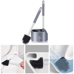 Cleaning Brushes Soft TPR Silicone Head Toilet Brush with Holder Black Wall mounted Detachable Handle Bathroom Cleaner Durable WC Accessories 230504