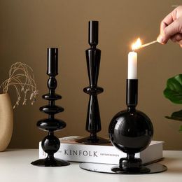 Candle Holders Black Retro Glass Creative Home Decor Wedding Party Dinner Candlelight Decoration Living Room Dining Table Centre