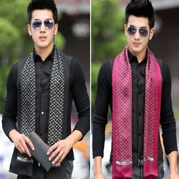 Fashion True Silk Crepe Satin Double Layer Men Print Scarf Long Mulberry Silk Neckerchief Small Cashew Flowers Style261I