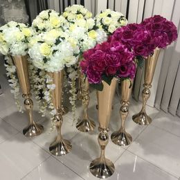 65/110cm)Decoration table centerpiece decorations gold trumpet metal vases for wedding Candle Holder for Table Centerpieces 875