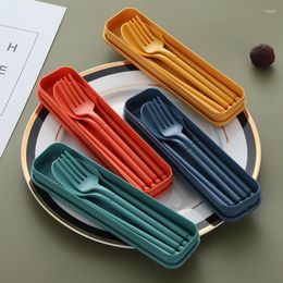 Dinnerware Sets 1set Wheat Straw Portable Tableware Knight Knife Fork Spoon Chopsticks Set Office Workers Kitchen Storage