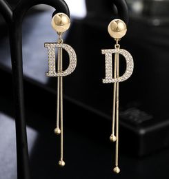 Luxury Long Tassel D Letter Big Dangle Earrings For Women Crystal Snake Chain Ear Studs Fashion Jewelry Statement
