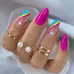 False Nails 24pcs Colorful French Set Press On Long Stiletto Almond Wearable Fake With Stripe Designs Full Cover Nail Tips