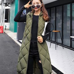 Waistcoats Women's Sleeveless Vest Long Down jacket Solid Korea Hooded Padded Vests Loose Females 2022 Ladies Fashion Casual Winter Coat