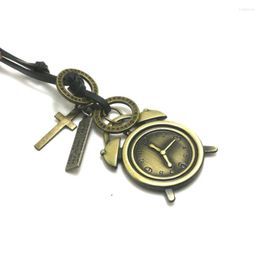 Pendant Necklaces Est Genuine Leather Necklace Zinc Alloy Alarm Clock