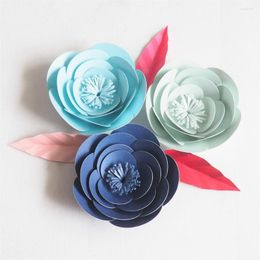 Decorative Flowers DIY Mini Paper Artificial Wedding Fleurs Artificielles Backdrop Rose 3PCS 3 Leave Party Decor Nursery Blue