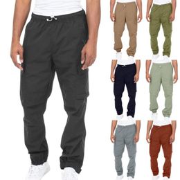 2023 Men's Pants Mens Cargo High Street Loose Straight Trousers Male Casual Joggers Drawstring Pocket Streetwear Large Size