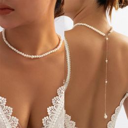 Chains Efily Elegant Pearl Back Drop Necklace Long Bridal Chain Jewelry Silver Color Wedding Backdrop For Backless Dress Gift