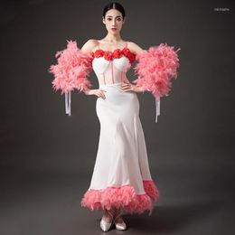Stage Wear Ballroom Dance Performance Costume Women Feather Dress Waltz Clothing Adult BL9767
