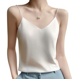 Women's Tanks Camis Fashion Silky Camisole Women's Inner With White Bottoming Satin Top Summer V-neck Thin Section 230504