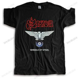 Men's T-Shirts cotton High Quality tshirt men summer loose cool tees Saxon Wheels Of WHEELS OF STEEL Homme Black o-neck Tee-shirt plus size 230504