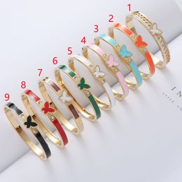 Colorful Butterfly Bracelet, Simple and Fashionable Titanium Steel Bracelet, Stainless Steel Diamond Inlaid Korean Edition Jewelry