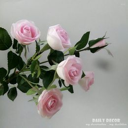 Decorative Flowers 6pcs/lot! Real Touch Multi-head Long Branch/stem Latex Rose Hand Feel / Felt High Simulation Artificial