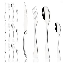 Dinnerware Sets 16Pcs Silver High Quality Flatware Set Mirror Steak Knife Fork Spoon Stainless Steel Kitchen Tableware