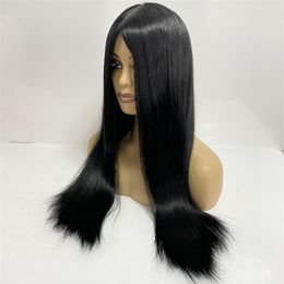 Mongolian Virgin Human Hair Jewish Wigs 1# Jet Black Color Silky Straight 4x4 Silk Top Glueless Wig for Black Woman