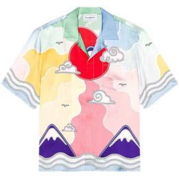 New Casablanc Designer Silk Casual Shirt 24ss High Texture Red Sun Mountain Colour Gradient Hawaiian Beach Loose Versatile Short Sleeve Silk Shirt Tops Casablancas