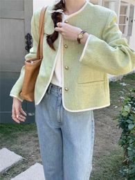 Women's Jackets Fragrant Round Neck Spliced Short Coat 2023 Spring Autumn Women's Trend Light Green Jacket