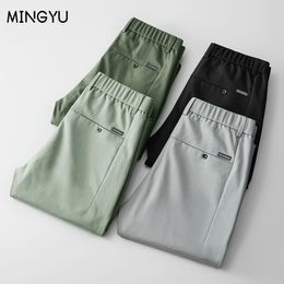 Mens Pants Spring Summer Stretch Korean Casual Slim Fit Elastic Waist Business Classic Trousers Male Black Gray 2838 230504
