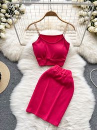 Two Piece Dress SINGREINY Summer Women s Sets Sexy Strap Top Camisole Elastic Waist Short Skirt Ladies Korean OL Suits 230504