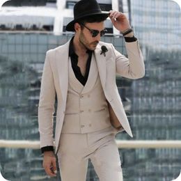 New Latest Design Beige Groom Suit for Wedding Tuxedos Italy Groomsmen Oufits Costume Homme Best Man Attire Male Blazer Terno Masculino 3Piece