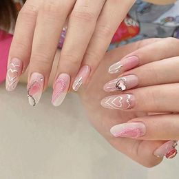 False Nails Rhinestone Chain Frosted With Love Diamond Designs Wearable Manicure Nail Tips Full Cover Press On Long Almond