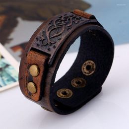 Charm Bracelets Vintage Men's Leather Bracelet Luxury Stainless Steel Bangle Homme Pattern Wristbands Fashion Punk Jewelry Accessories