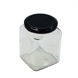 Storage Bottles 1Pcs 380ML Transparent Kitchenware Beet Square Glass Bottle Packaging Container Honey Jar With Lid